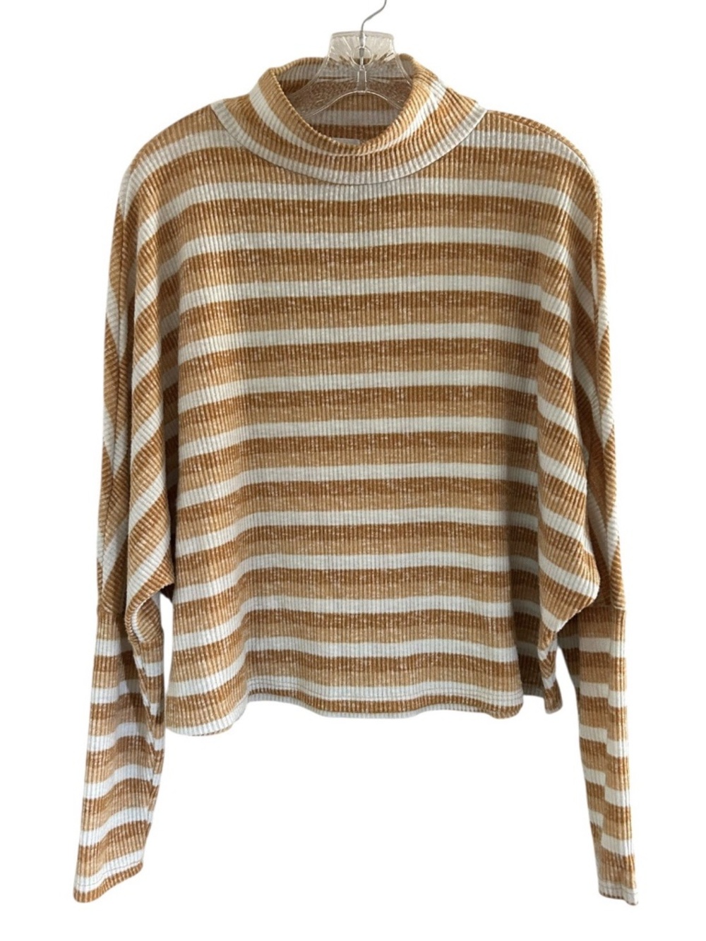 Abound Women’s L Orange White Striped Knit Cropped Turtle Neck Sweater Oversized